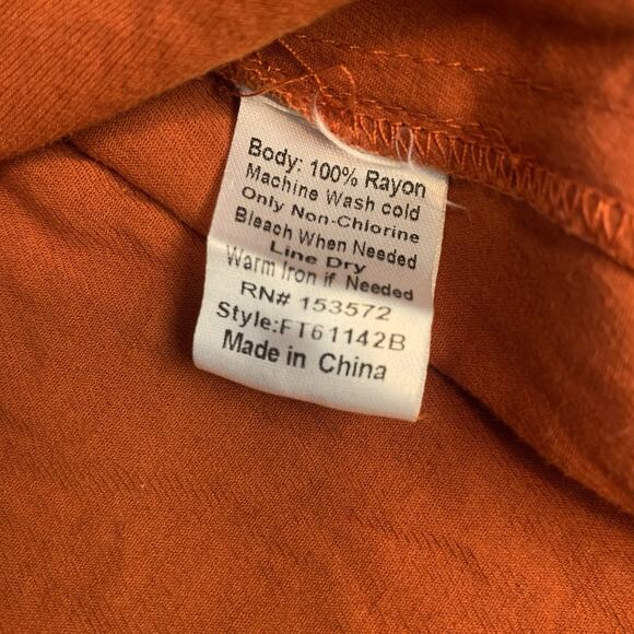 Bohme Top Women Small Rust Boho Prairie Blouse Flutter Sleeve Embroidered V-neck - Picture 5 of 8